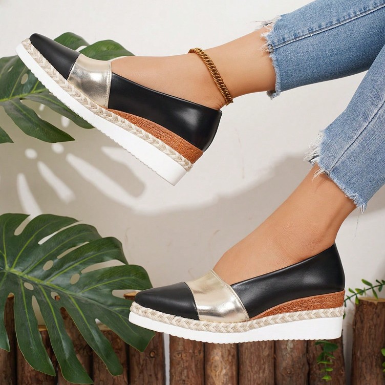 Pointed Toe Wedge Hemp Rope Thick Bottom Multicolor Casual Pumps foto 2