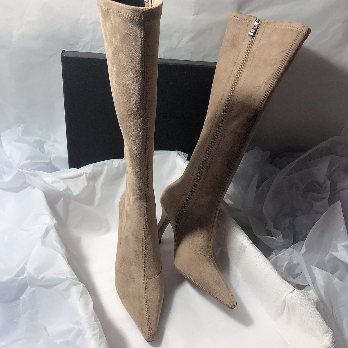 Women's Simple Side Zip High Heel Boots foto 5