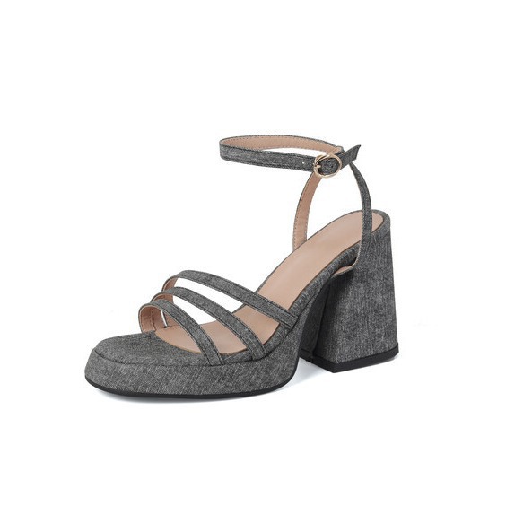 Denim-strapped Sandals With A Round Toe And Chunky Heel For Women foto 4