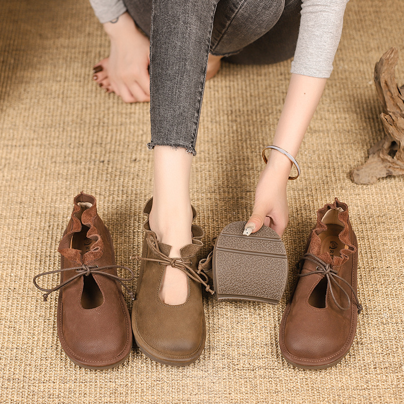 Retro Round Head Leisure Women's Flat British Style Soft Sole Shoes foto 4