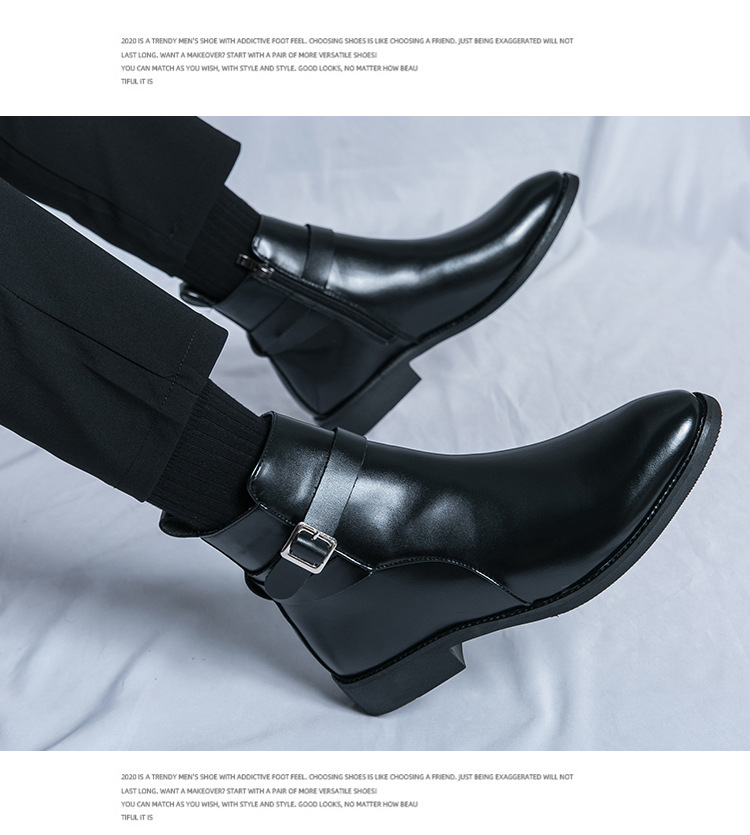 Men's British Style Fashion High-top Leather Shoes Side Zipper Mid-Top Martin Boots foto 5