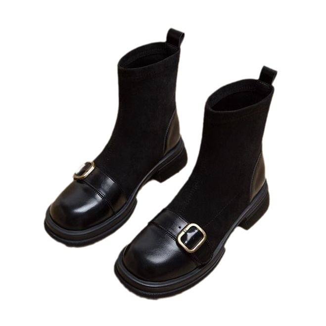 Retro British Style Versatile Slim Boots Brown Sock Boots foto 5