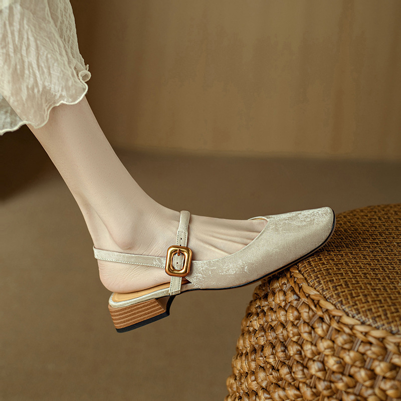 Retro Square Toe Chunky Heel Low-cut New Chinese Style Closed Toe Sandals foto 2