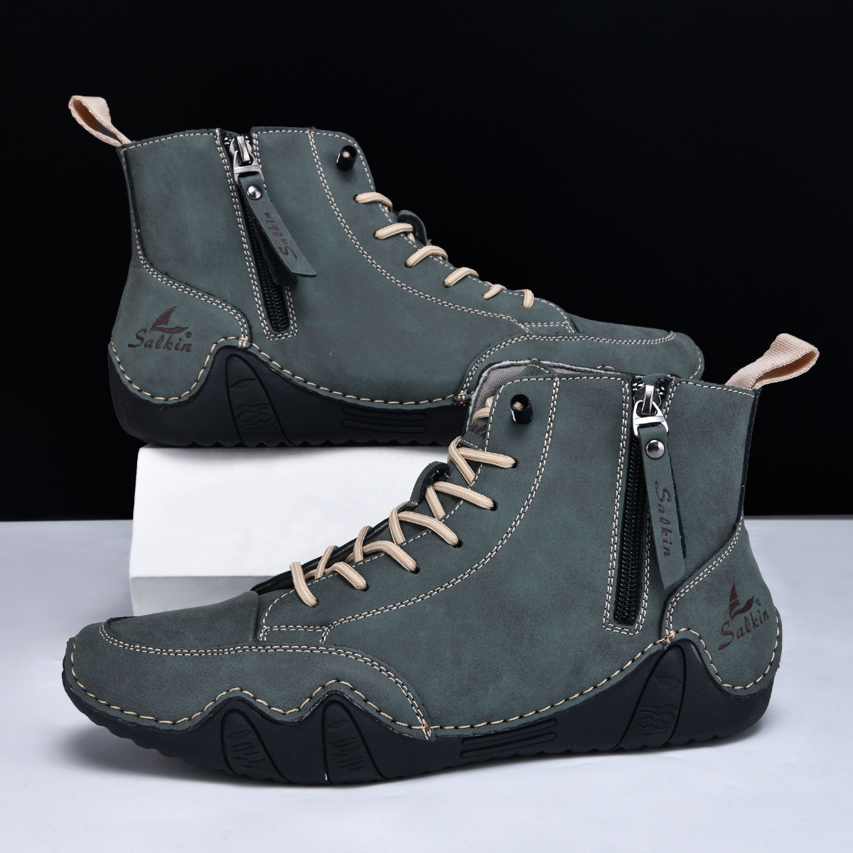 Men's Leather Shoes High Top Octopus Handmade Martin Boots foto 5