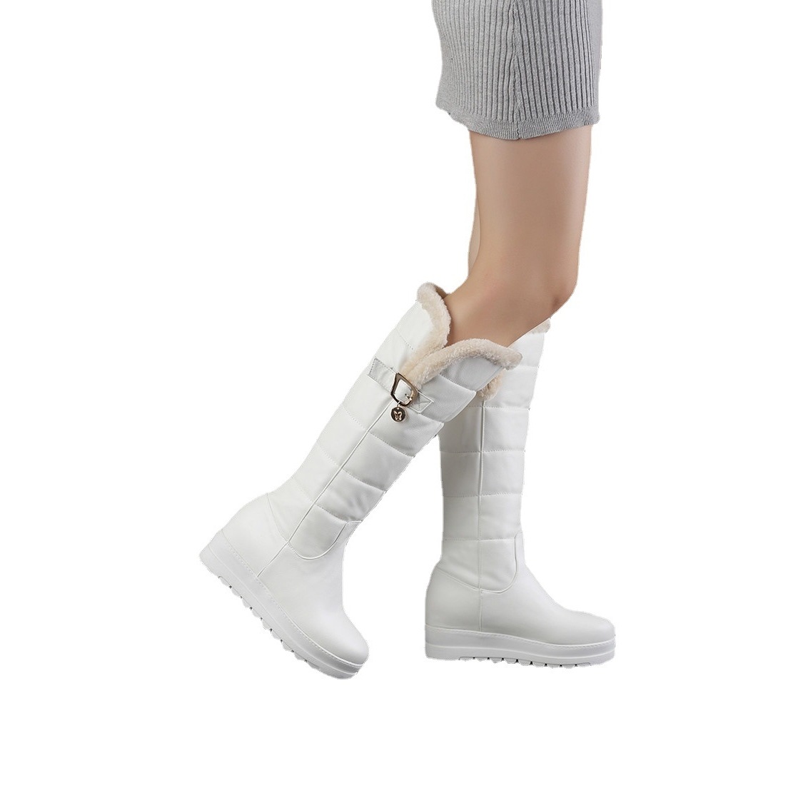 Winter Warm Cotton Boots With Thick Soles And Metal Accents