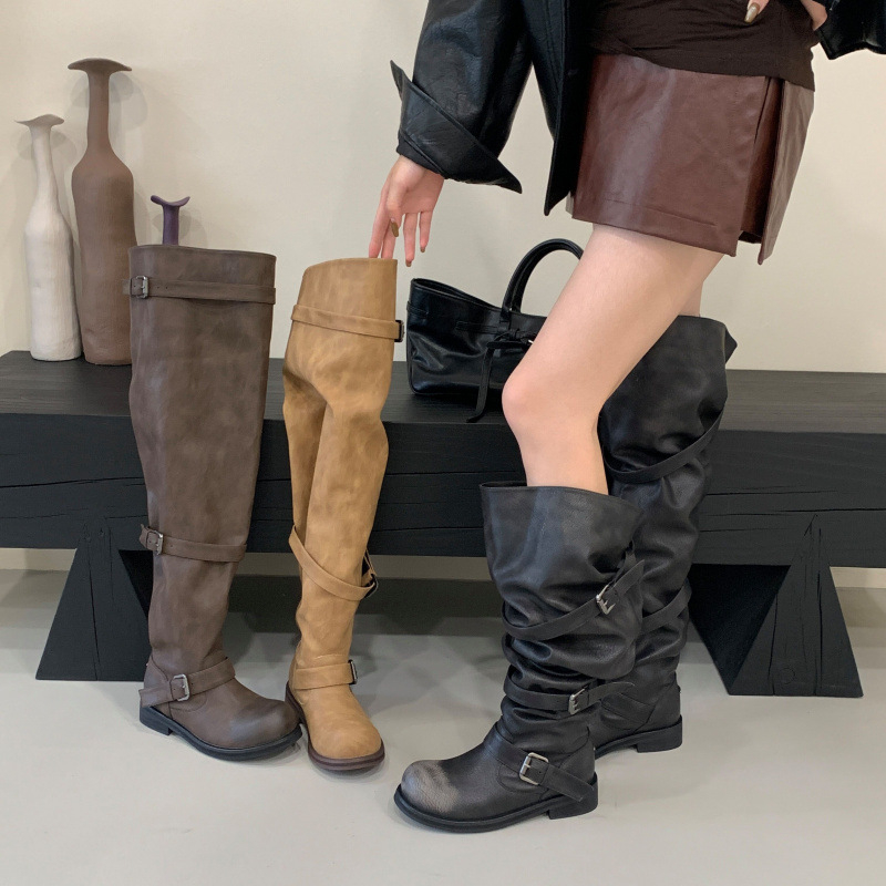 Women's Fashionable Wide-calf Soft-leather Chunky-soled Booties foto 5