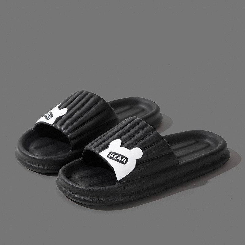 Bear Slippers For Women Summer Indoor Solid Color Striped Thick-Soled Anti-Slip Home Slippers Couples Floor Bathroom House Shoes foto 3