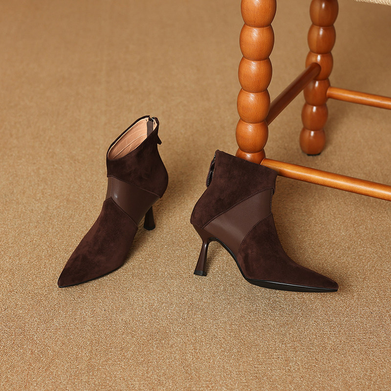Spliced Short Martin Boots With Genuine Leather And A Slender Heel foto 2