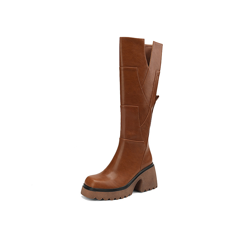 Brown Women's Platform Below The Knee Boots foto 3