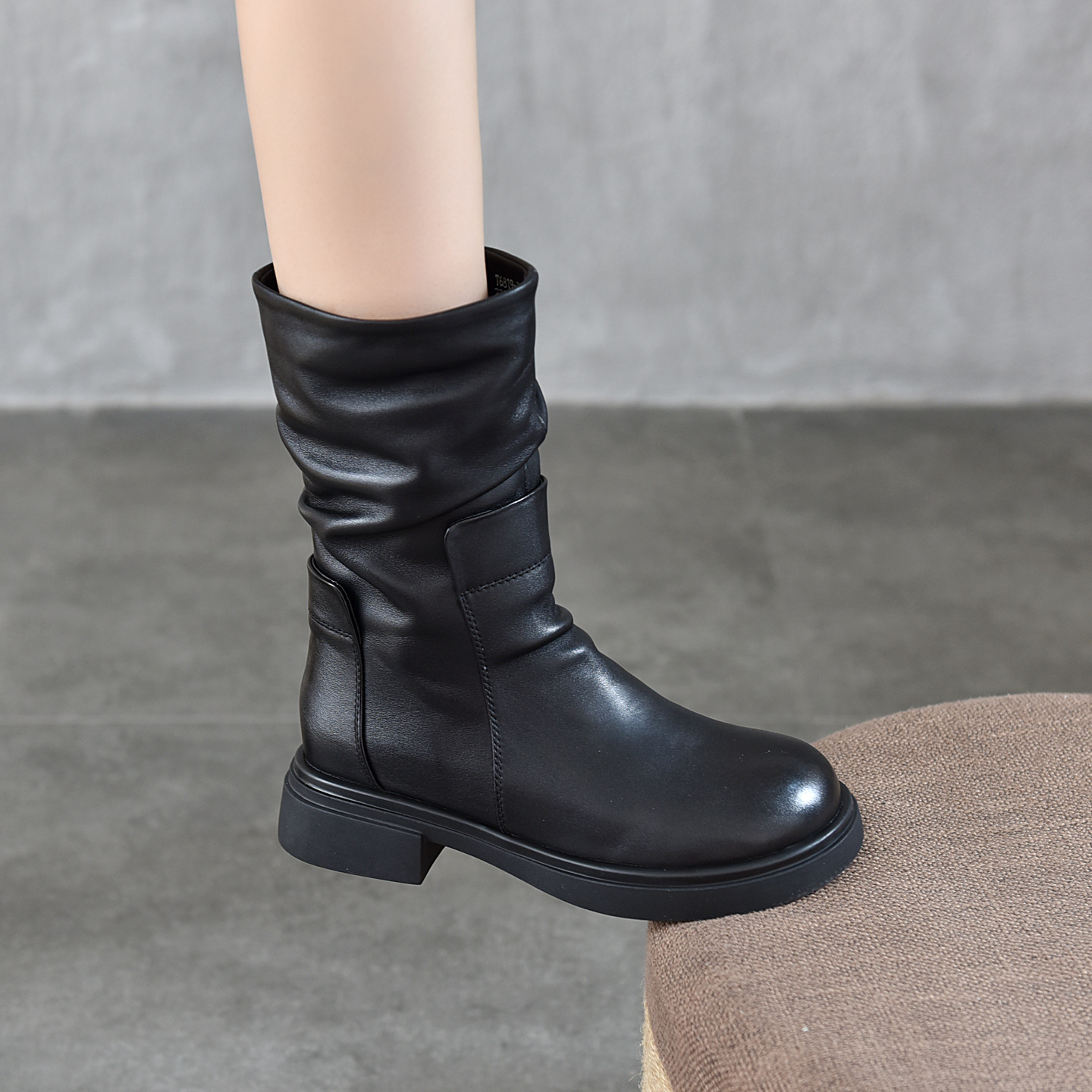 Womens Round-Toe Boots With Genuine Leather Side Zipper foto 3
