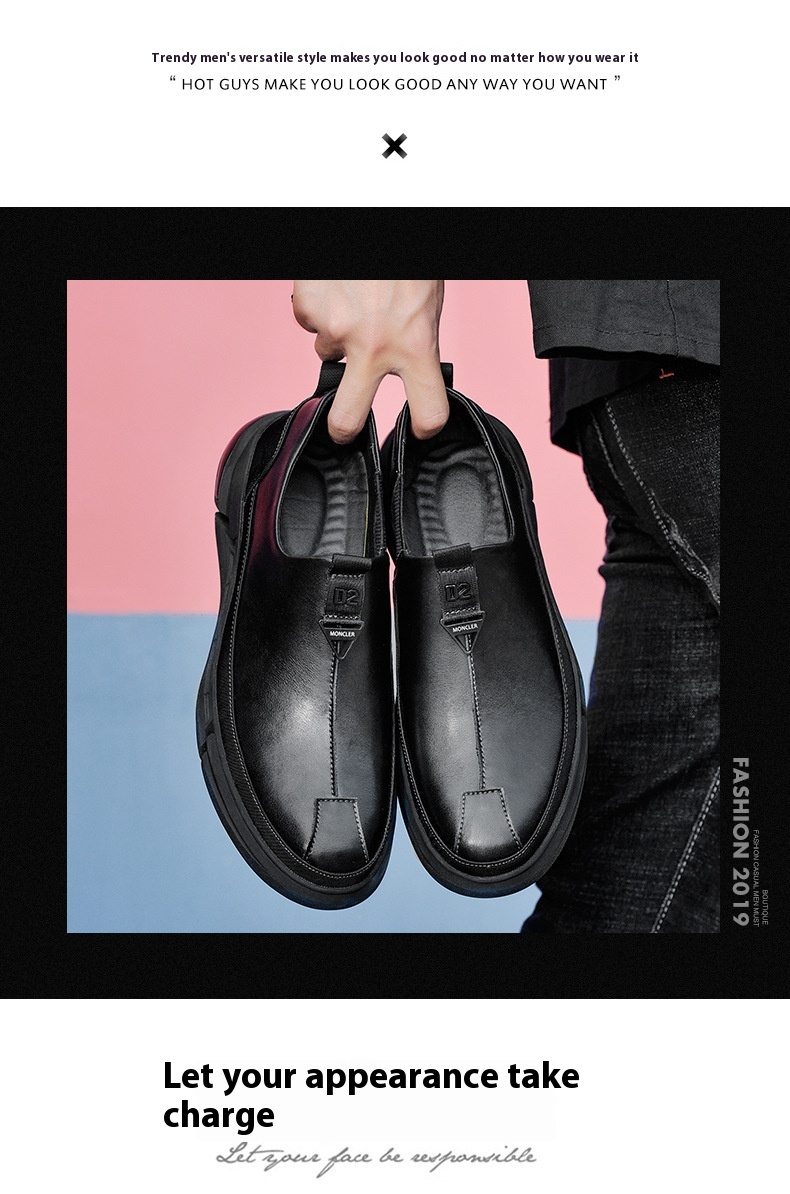 Thick-soled Business Leather Shoes Slip-on Plus Size Men's Low Cut Cowhide foto 5
