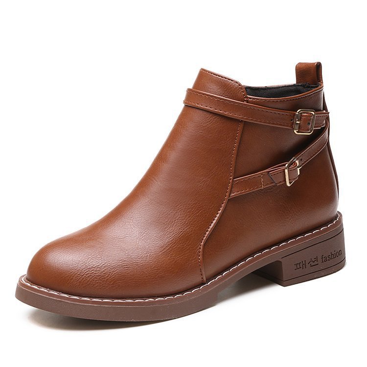 Womens Low-heeled Leather Buckle Ankle Boots foto 3