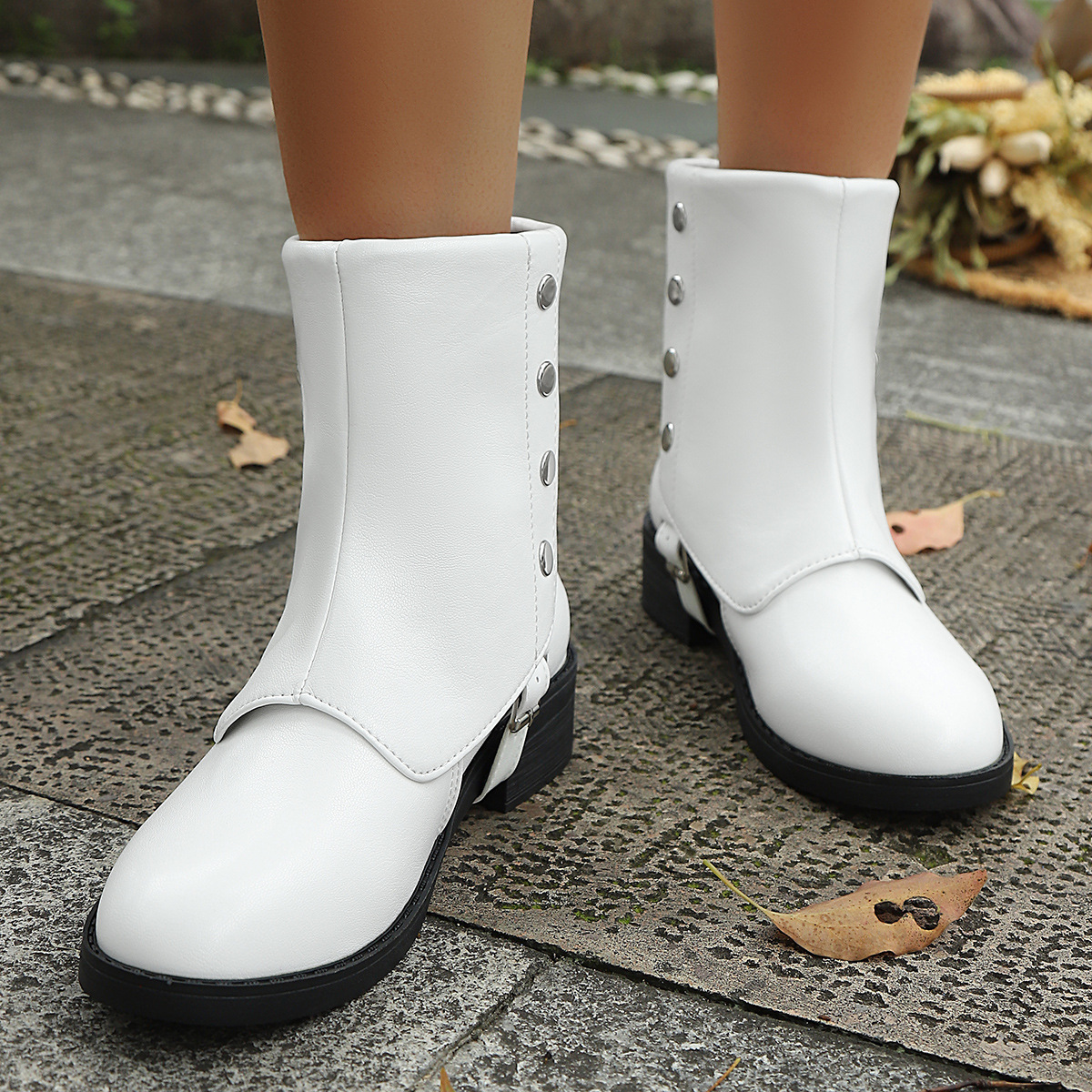 Belt Buckle Low Heel Knee-high Boots Plus Size Women's Boots foto 5
