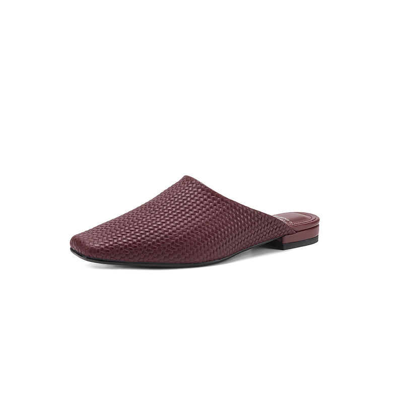 Women's Handmade Water-Stained Sheepskin Woven Mule Slides, Square-Toe Chunky Heel Backless Shoes With Pigskin Lining foto 5