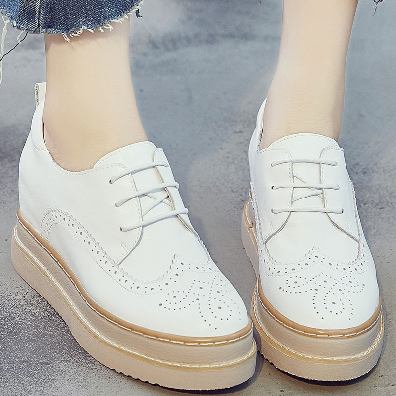 Spring Genuine Leather Platform Hidden Heel Lace-up Leisure Platform Women's Shoes foto 3