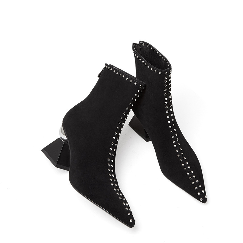 Womens Suede Pointed Toe High Heel Boots foto 3