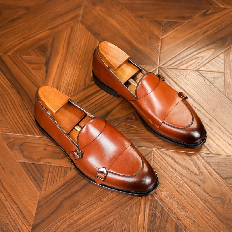 Autumn Men's Leather Shoes Double Buckle New foto 5