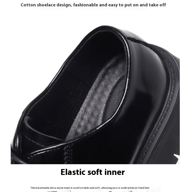 Black Leather Shoes Thick Bottom Elevator Wild Chunky Heel Lace-up foto 4