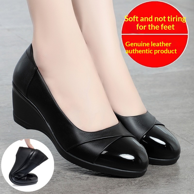 Soft-leather Mid- To Late-life Mom Shoes Comfortable Wedge Leather Shoes foto 5