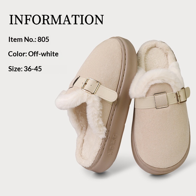 Womens AutumnWinter Indoor Plush Thick-Soled Warm Anti-Slip Cotton Slippers foto 5