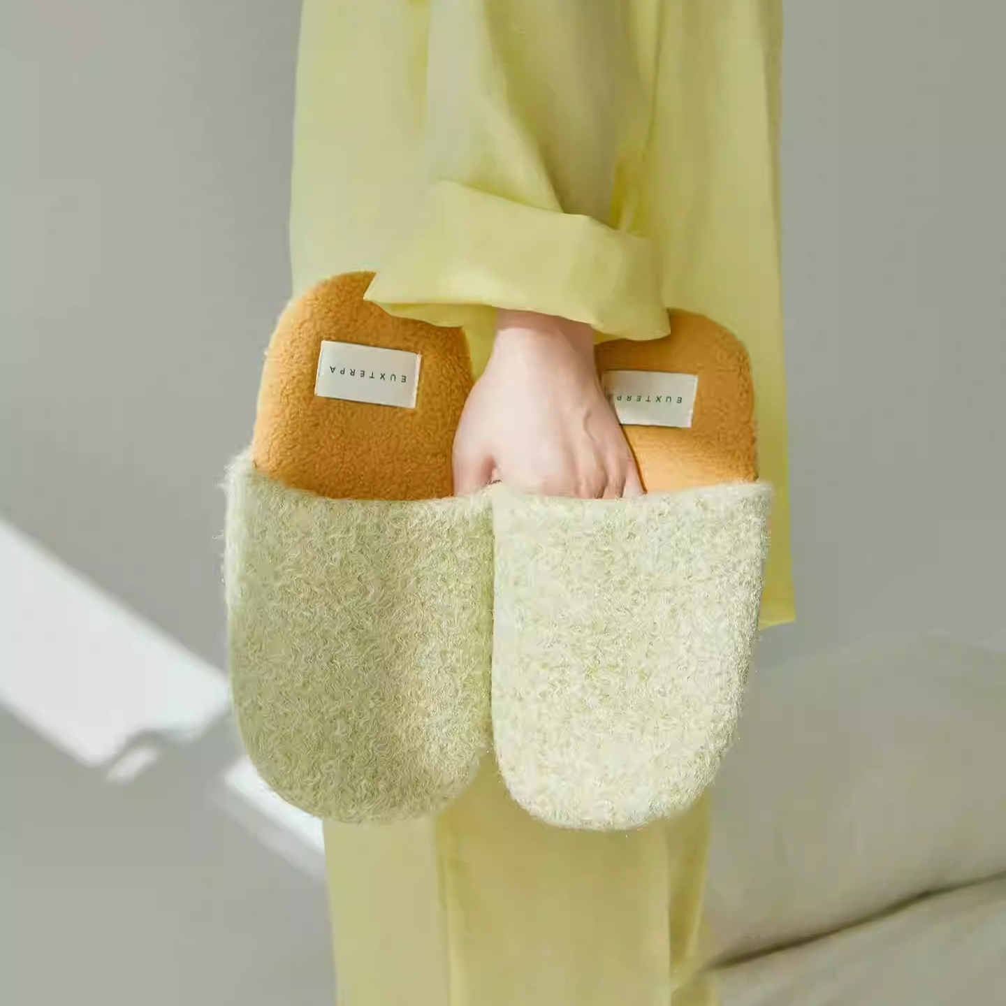 Woolen Color-blocked Home Floor Slippers Indoor Silent Non-slip Warm Cotton Slippers foto 5
