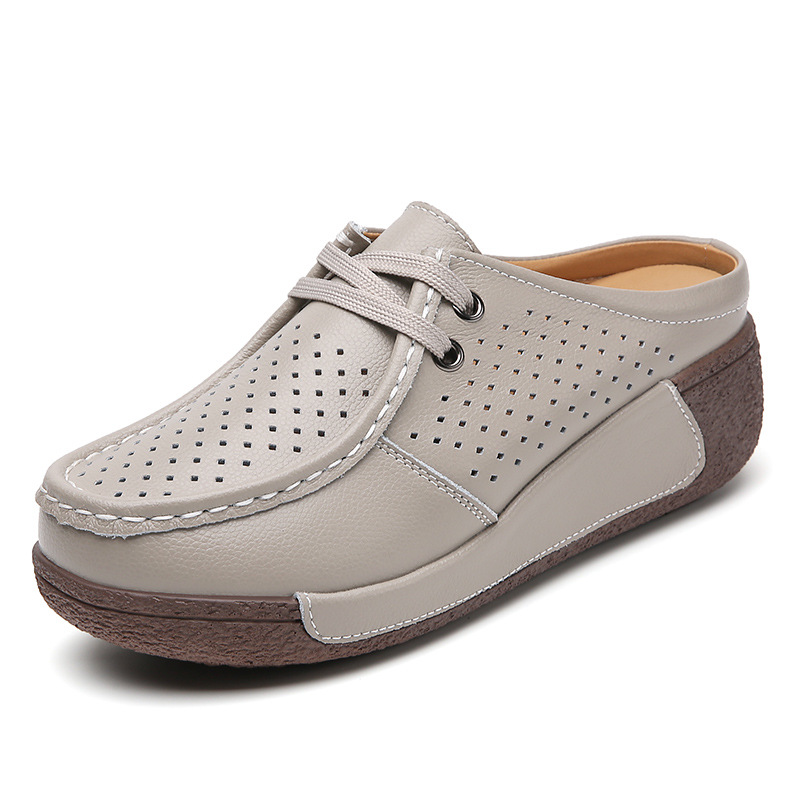 New Plus Size Hollow-out Soft Bottom Wedge Women's Genuine Leather Platform Slippers Summer Outerwear foto 3