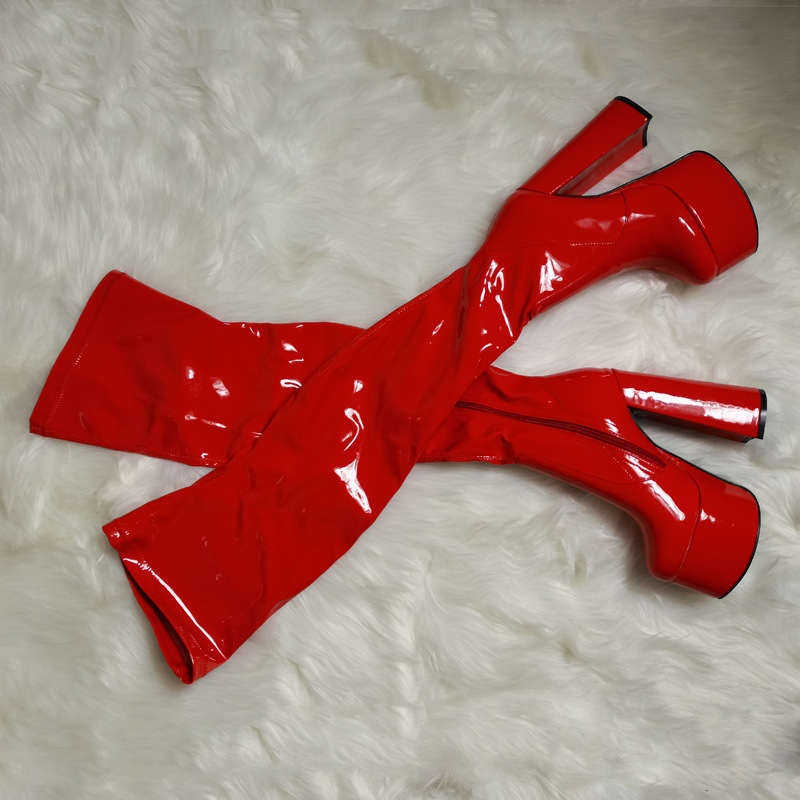 Womens Patent Leather Over-the-knee Booties With A Round Heel That Slim The Legs foto 3