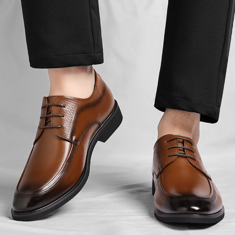 Plus-size Black Lace-up Leather Dress Shoes For All Seasons foto 2