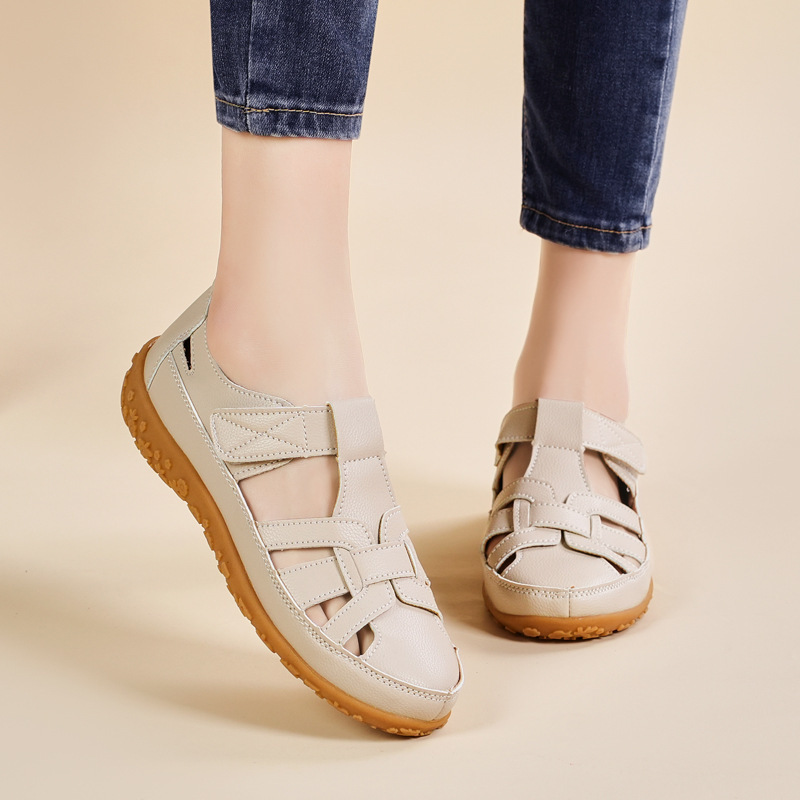 Handmade Retro Sandals Soft Bottom Mom Shoes Velcro foto 2