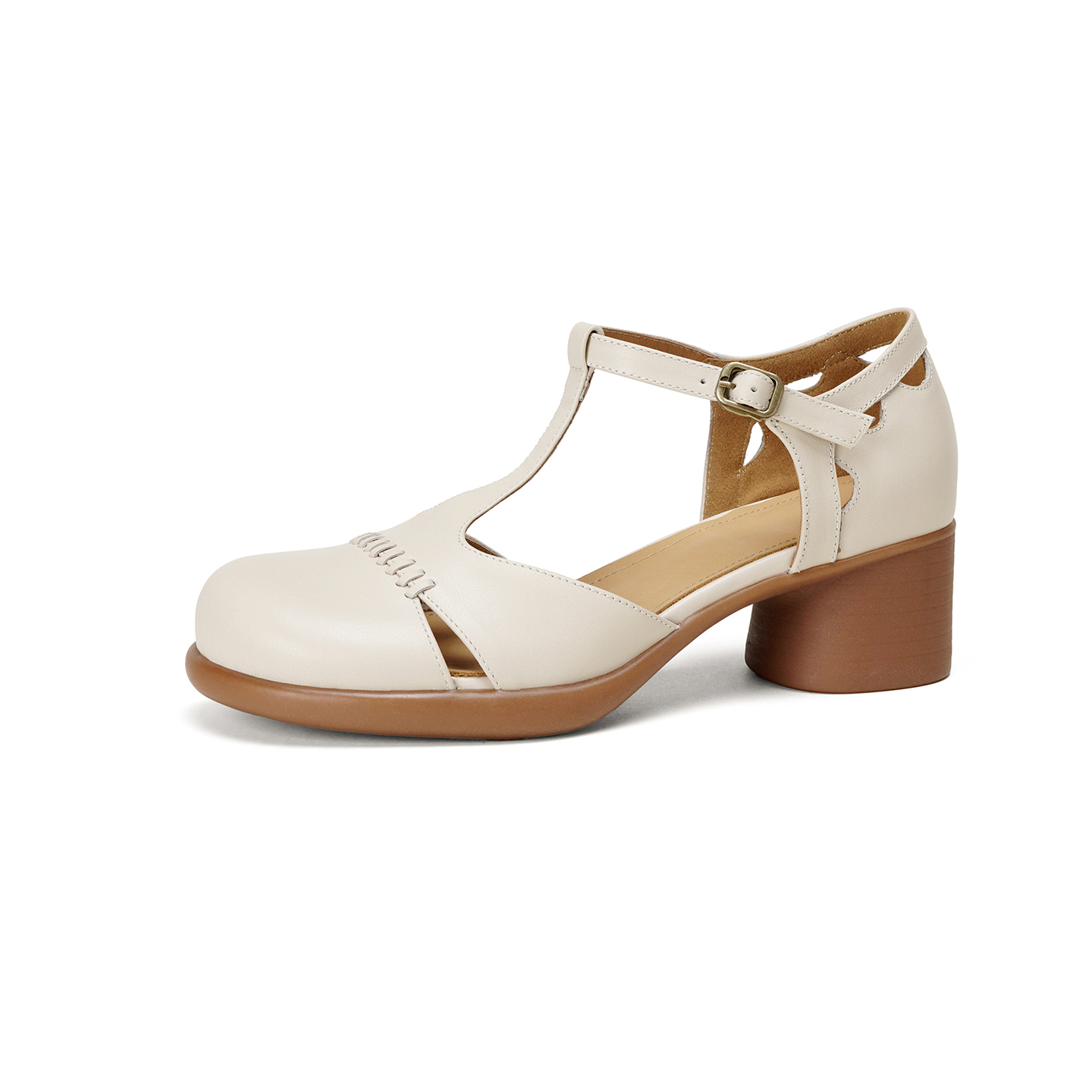 Women's Handmade Full-Grain Leather T-Strap Mary Jane Sandals, Premium Block Heel Closed-Toe Shoes foto 2