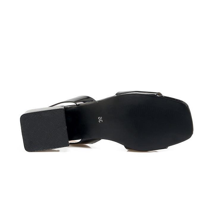 Patent Leather Buckle Mid-heel Open-toe Womens Shoes foto 3