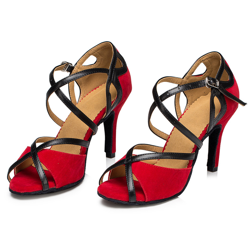 Black Latin Dance Stiletto Heels With Soft Soles For Ballroom Latin Dancing