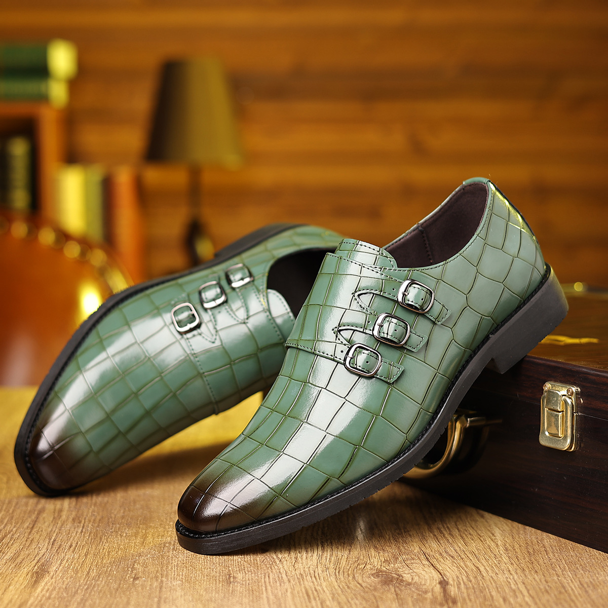 Men's Work Utility Footwear Casual Pointed-Toe Buckled Leather Shoes foto 3