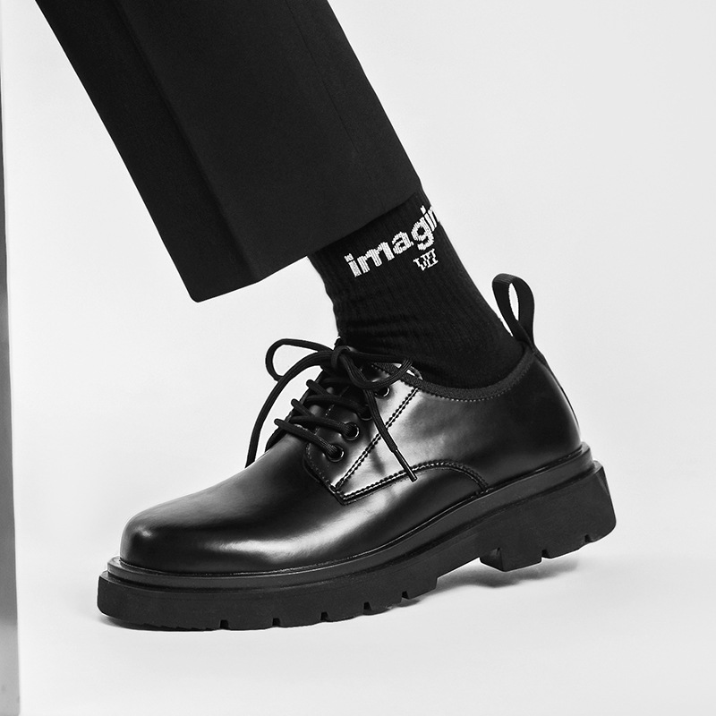 Men's British-style Thick-soled Korean-style Black Leather Shoes foto 3