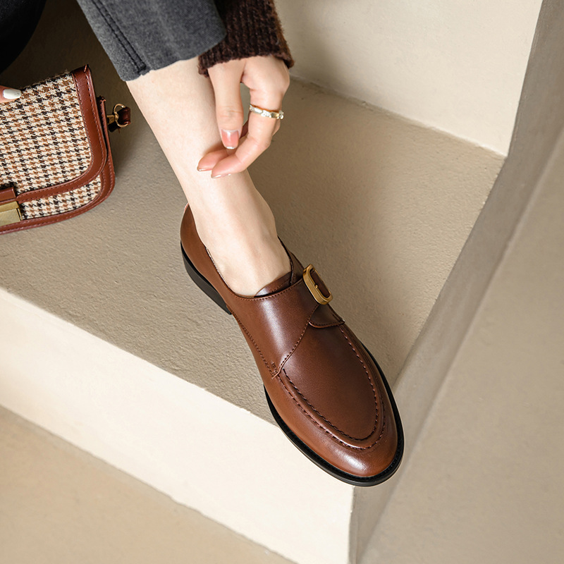 Casual Simple Round Head Belt Buckle Women's Leather Shoes foto 3