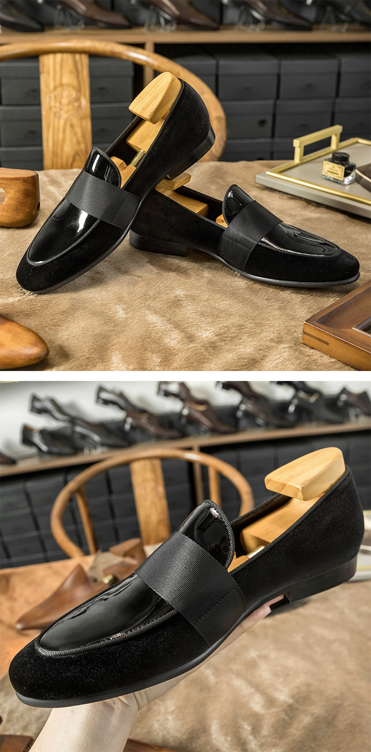 Velvet Patent Leather Korean Loafers Business Casual Leather Round Shoes foto 3