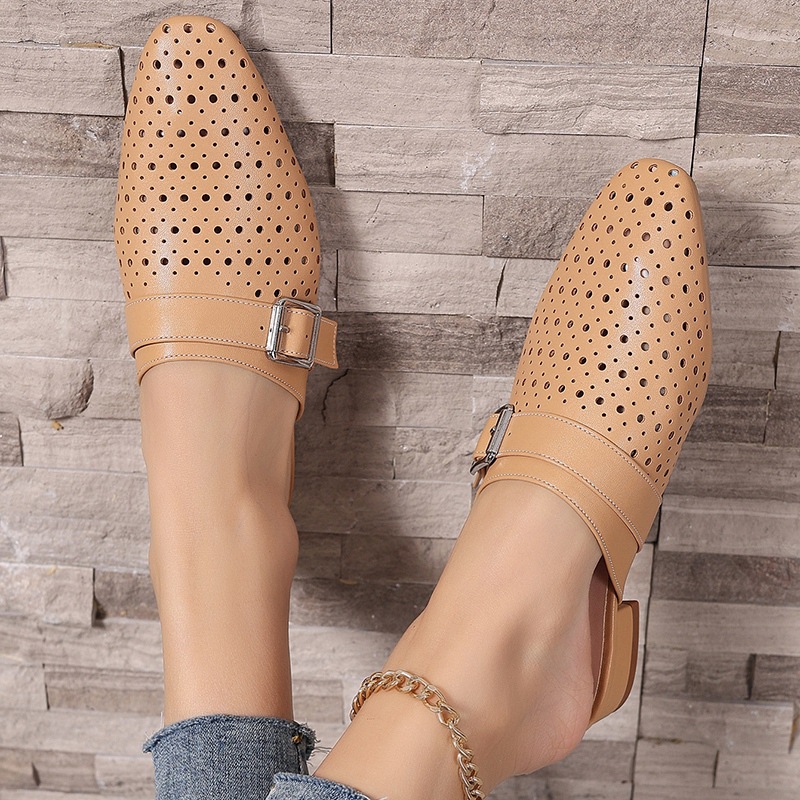 Closed-toe, Back-strap, Buckle-fastened Flat Womens Slippers foto 3