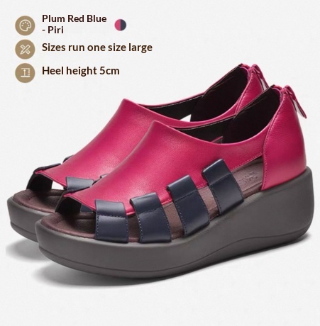 Womens Genuine Leather Wedge Sandals With A Thick Comfortable Sole foto 4