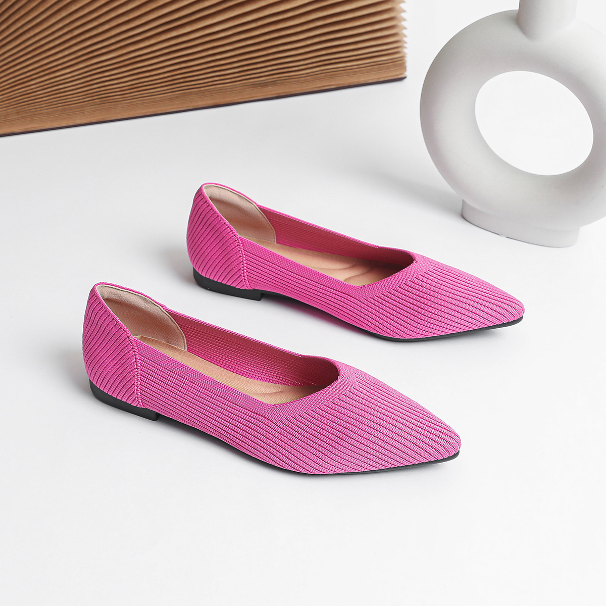 Knit Breathable Shallow Mouth Pointed Flat Bottom Pumps foto 2