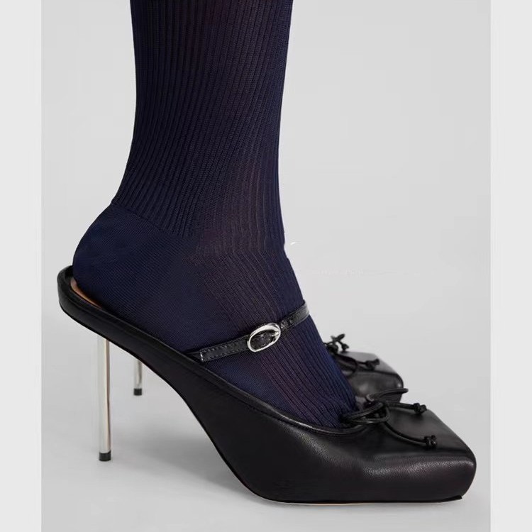 Women's Square Toe Bowknot High Heel Slippers foto 3