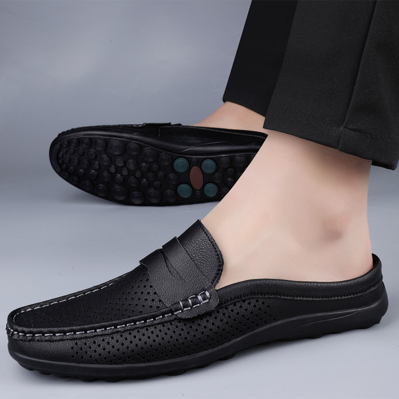 Casual Hollow Leather Shoes Breathable Half Slippers foto 2