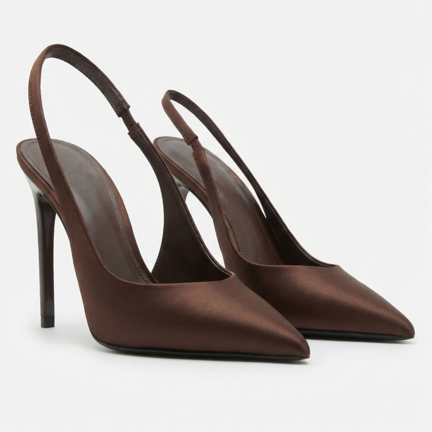Brown Satin Stiletto Sandals That Elongate The Legs Silk Satin High Heels foto 2