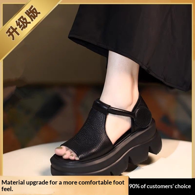 Summer Retro Style Handmade Soft-Soled Minimalist Fish-mouth Womens Sandals foto 4