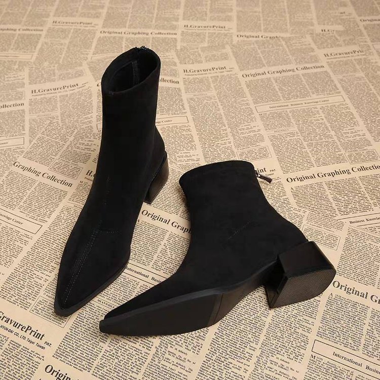 Pointed-toe Chunky-heel Fashion Boots With A Back Zipper foto 4