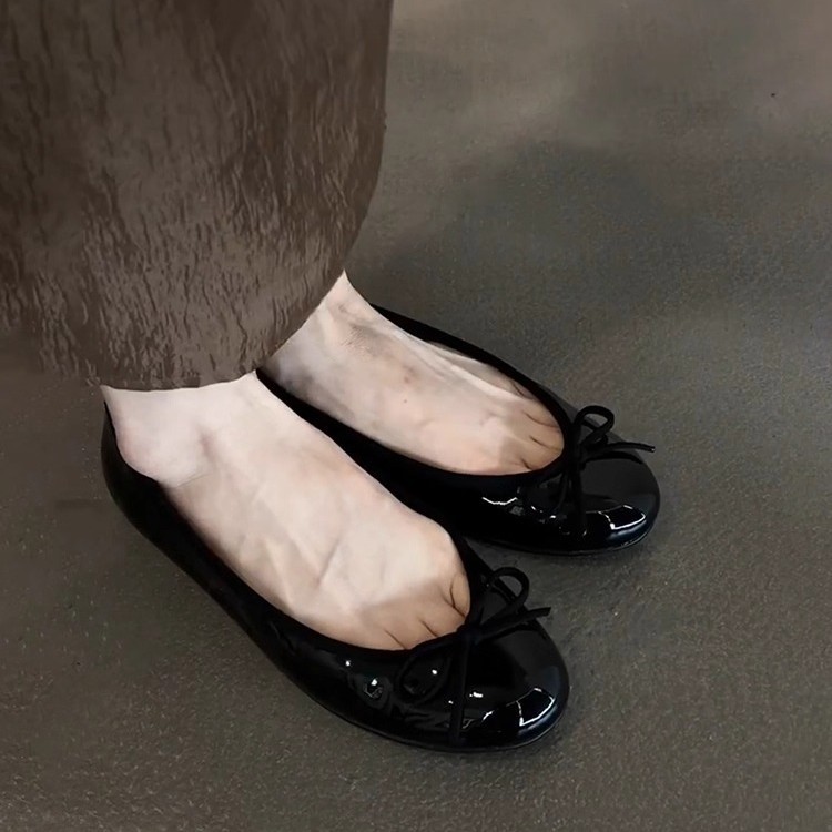 Leather Low-cut Bow Flat Loafers