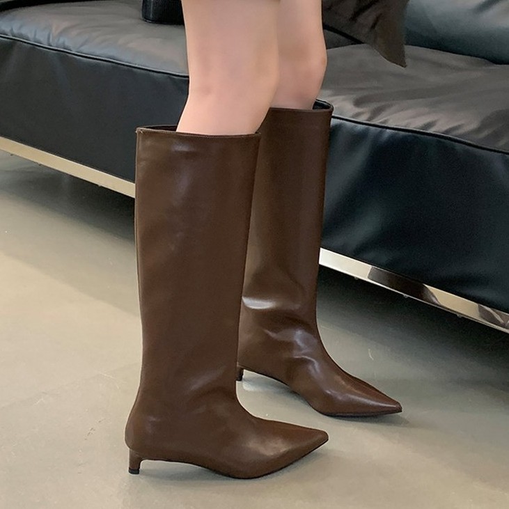 New Fallwinter Pointed-toe Wide-calf, Knee-high Kitten-heel Riding Boots foto 5