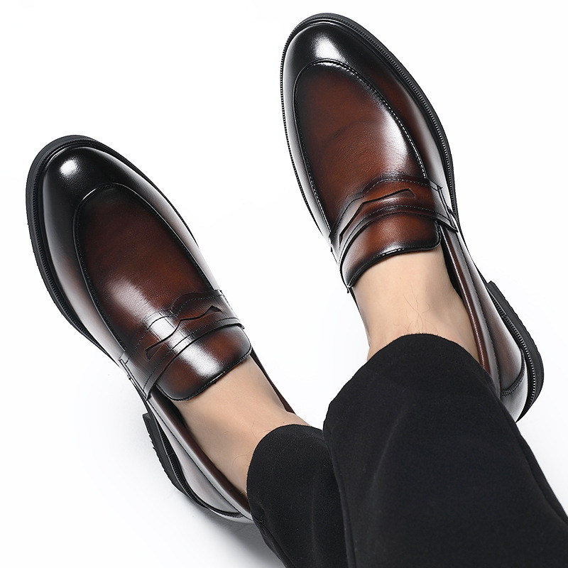 Cowhide Business Formal Wear Men's Slip-on Invisible Height Increasing Leather Shoes foto 3