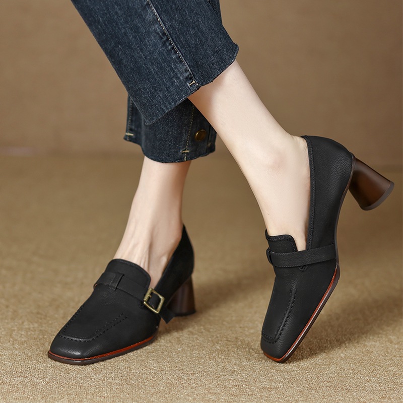 Womens Retro Brown Commuter British Style Leather Shoes With Chunky Heels foto 5