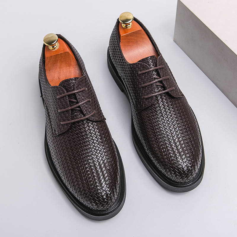 Plus Size 3D Woven Leather Shoes Men's Youth Platform British Shoes foto 3