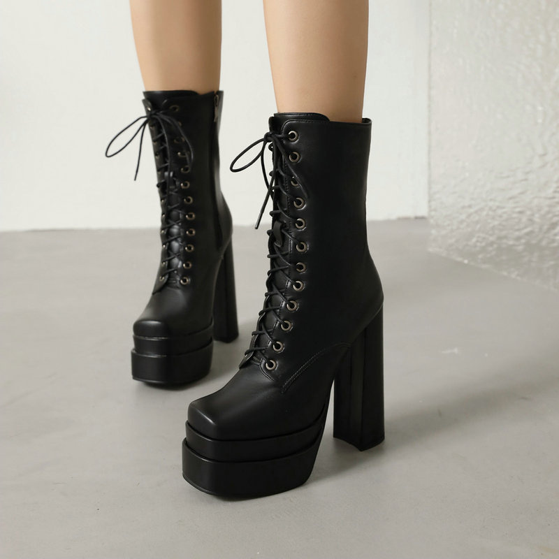 Womens Mid-calf Martin Boots New Fallwinter Style With A Square Toe And Thick Sole foto 3